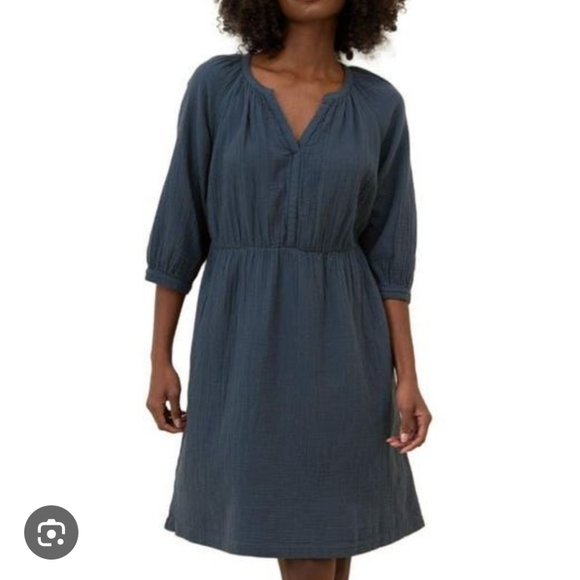 Pact Women's Organic Cotton Coastal Double Gauze Peasant Pocket Dress NWOT - Picture 1 of 14